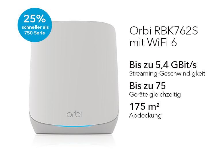 Netgear Orbi AX5400 Tri-Band Mesh WiFi 6 System RBK762 (Router, Satellit)