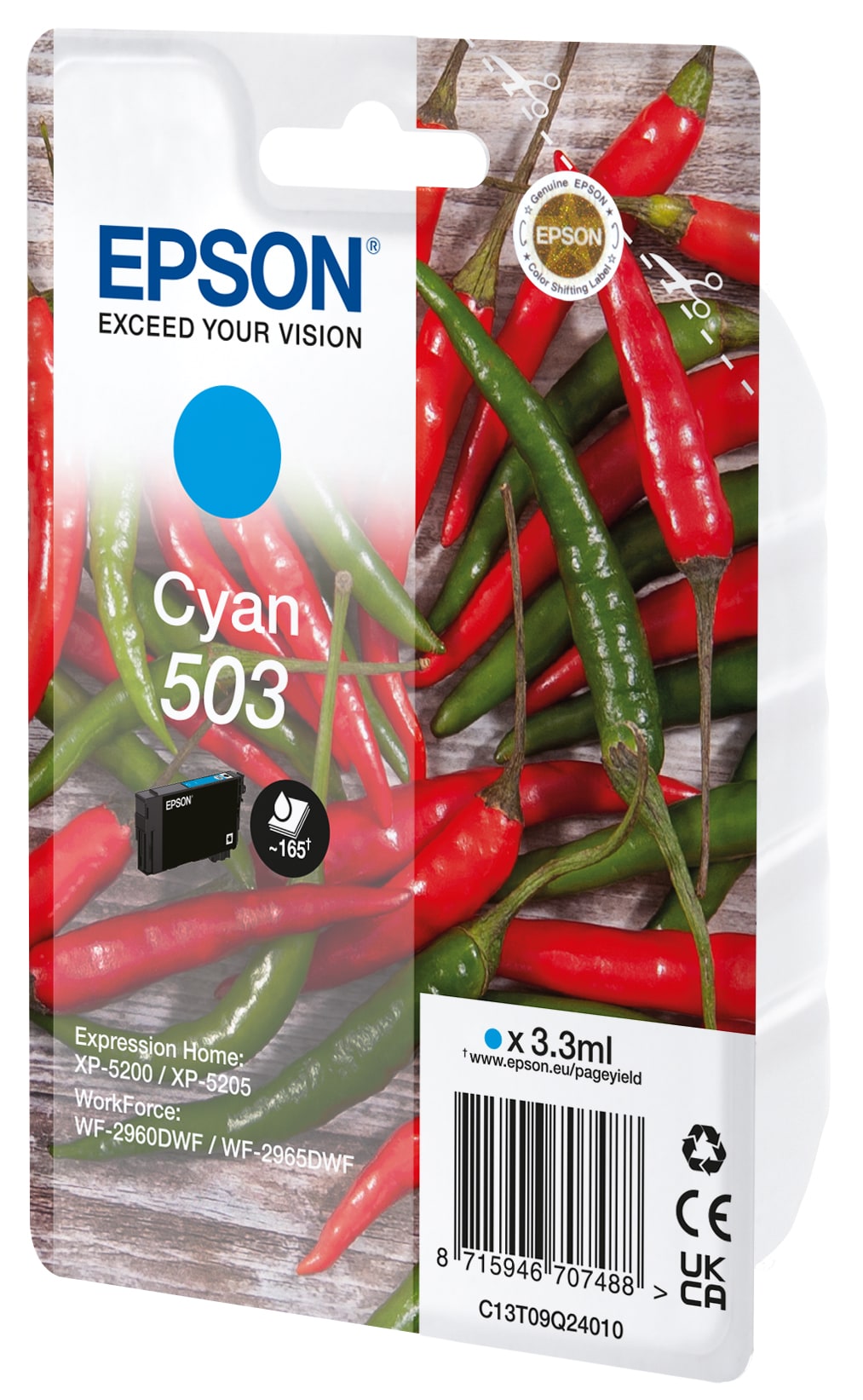 Epson 503 Original Druckerpatrone Cyan C13T09Q24010 Chilischoten-Tinte