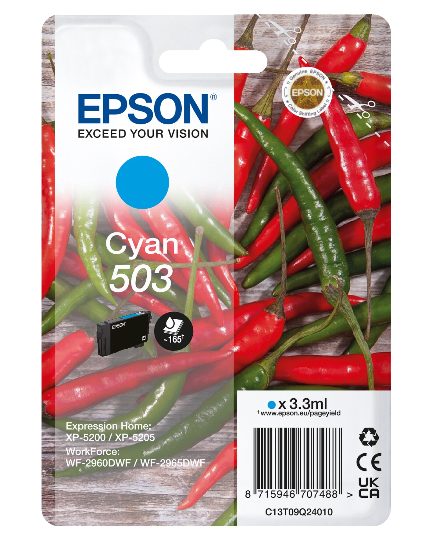 Epson 503 Original Druckerpatrone Cyan C13T09Q24010 Chilischoten-Tinte