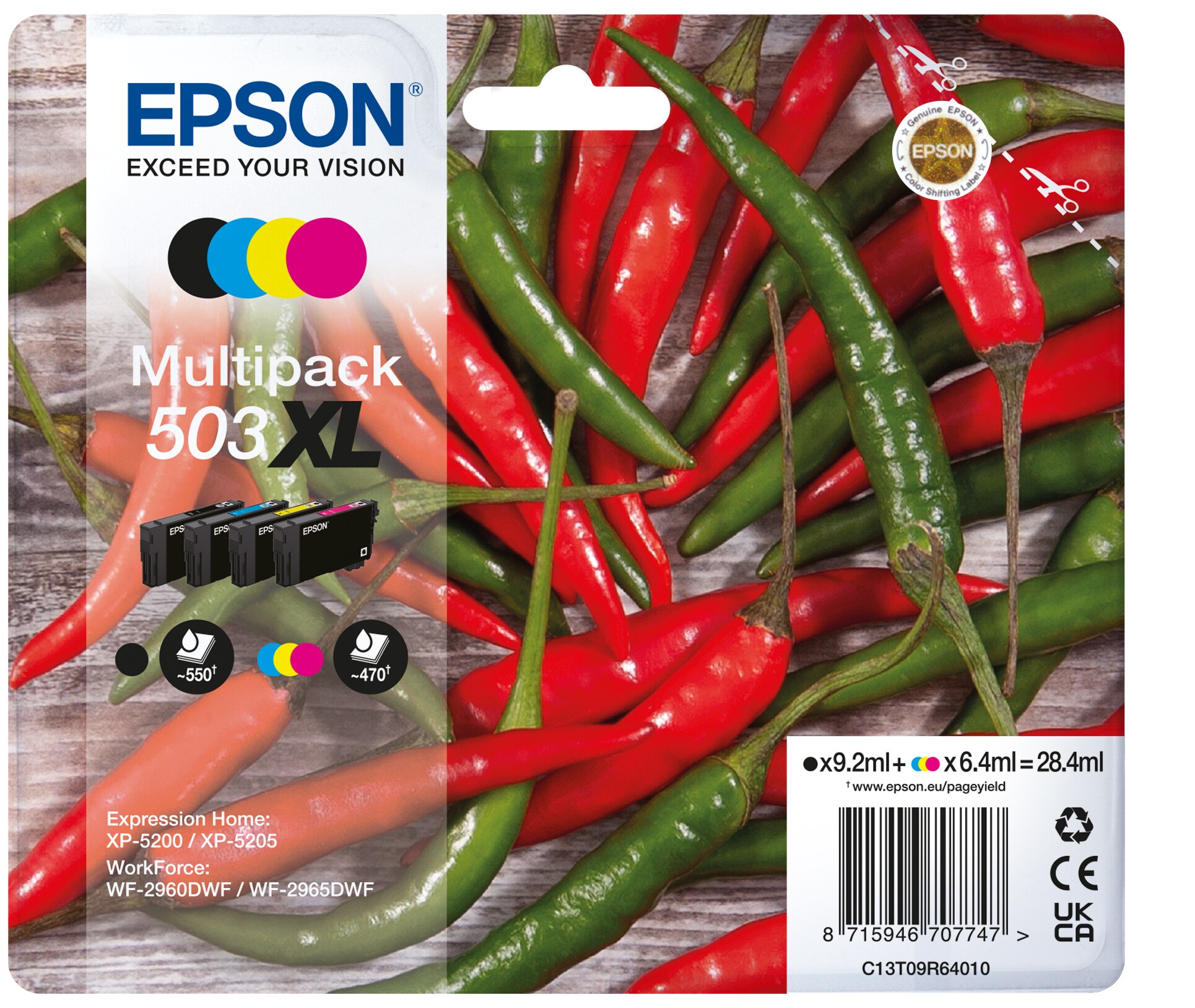 Epson 503XL Original Druckerpatrone Multipack C13T09R64010 Chilischoten-Tinte