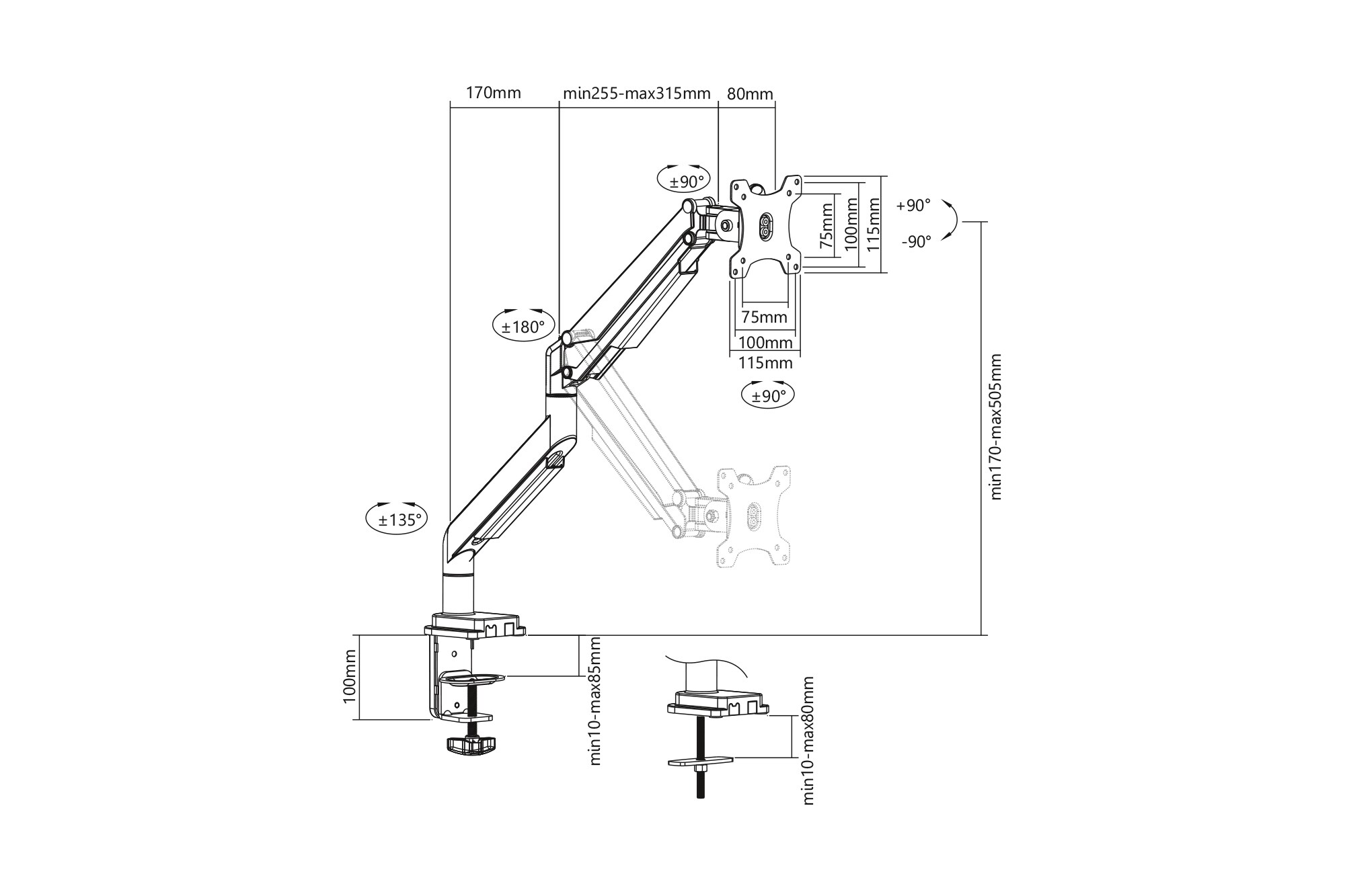 DIGITUS Universal Single Monitor Klemm-Halterung 15-32" 9 kg (max.) schwarz