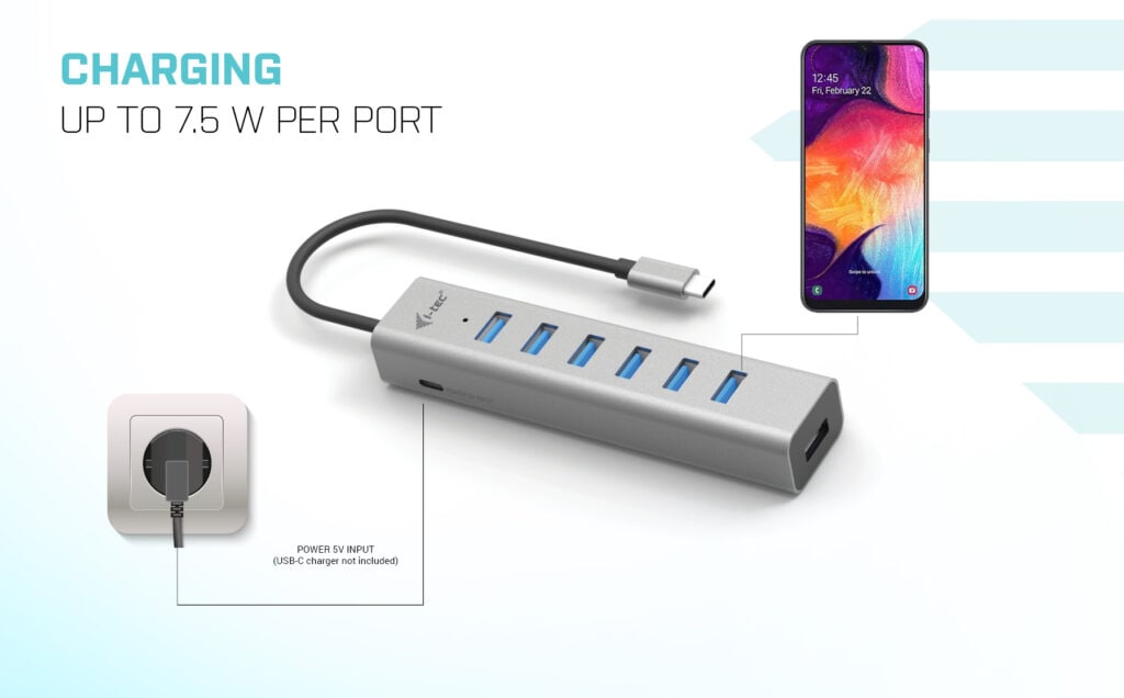 i-tec USB-C Charging Metal HUB 7 Port Power Adapter 15W