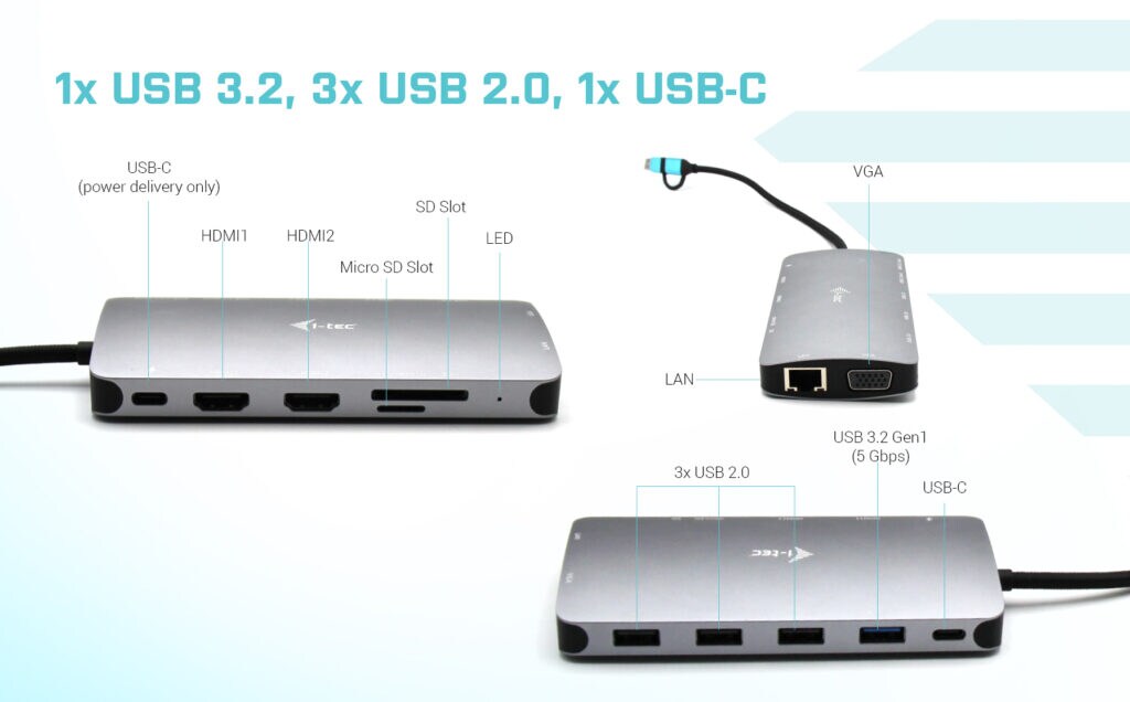 i-tec USB3.0 USB-C/Thunderbolt 3x Diplay Metal Nano Dock LAN PD 100W