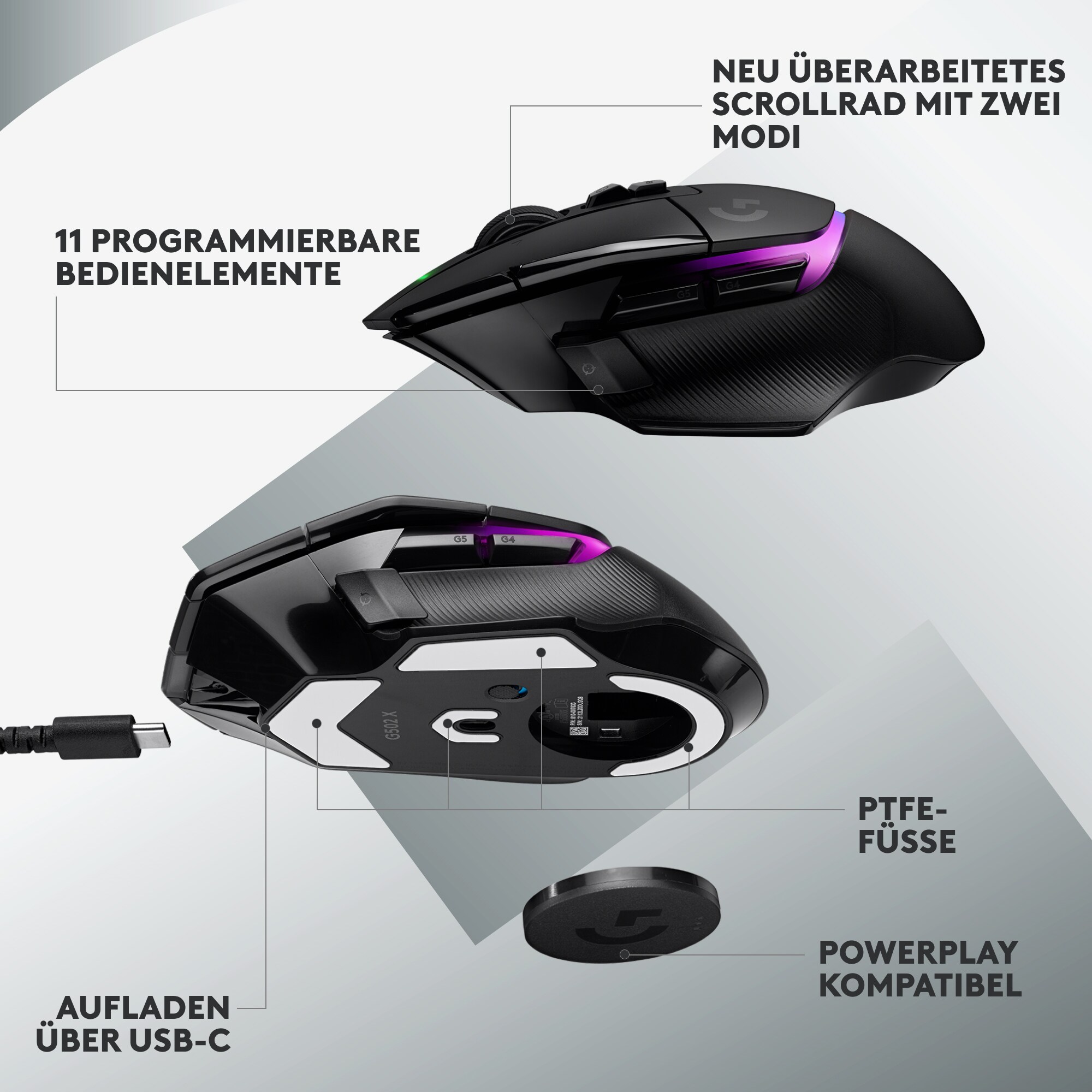 Logitech G502 X Plus LIGHTSYNC RGB Kabellose Gaming Maus Schwarz 