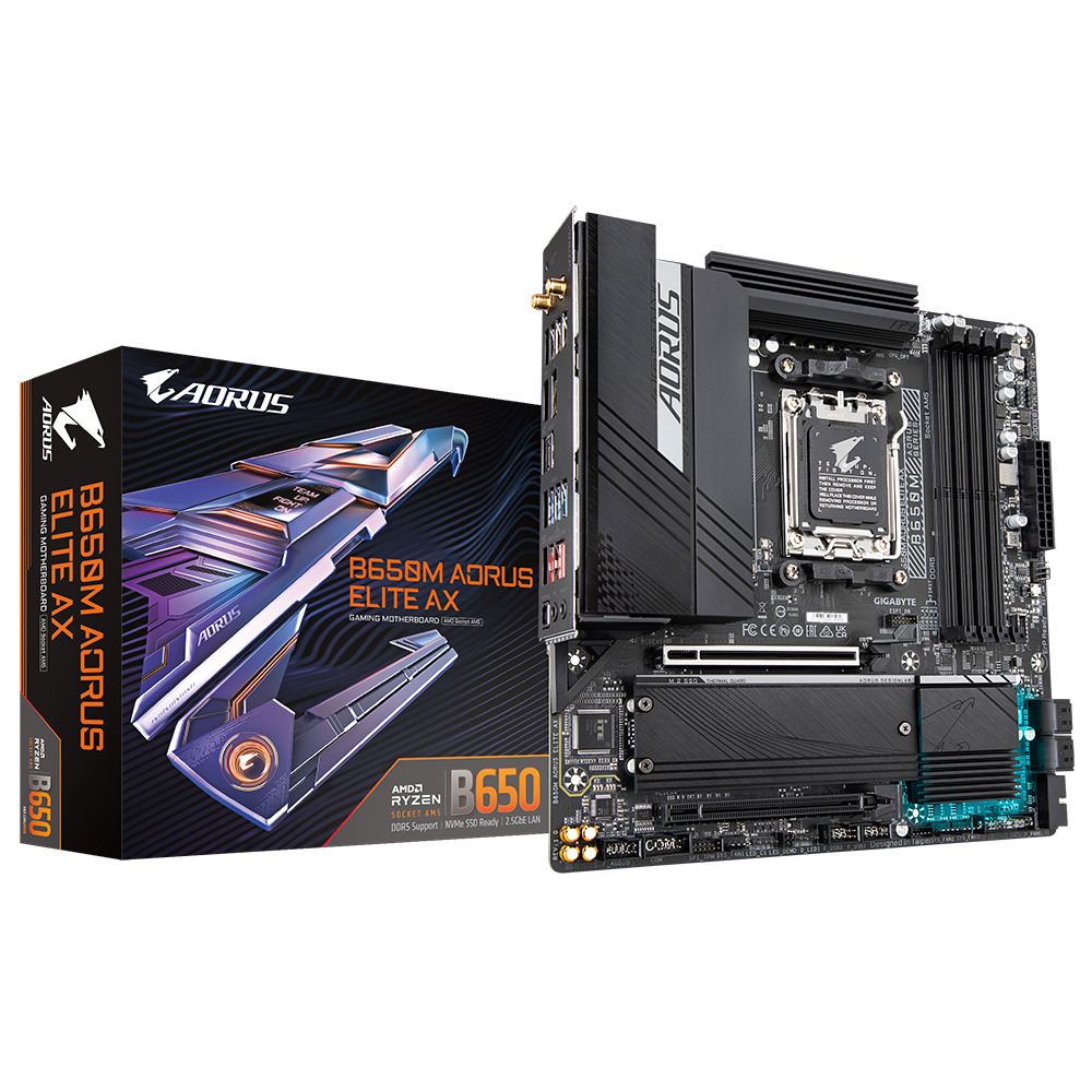 GIGABYTE B650M AORUS ELITE AX mATX Mainboard Sockel AM5 HDMI/USB-C/M.2/WIFI6E