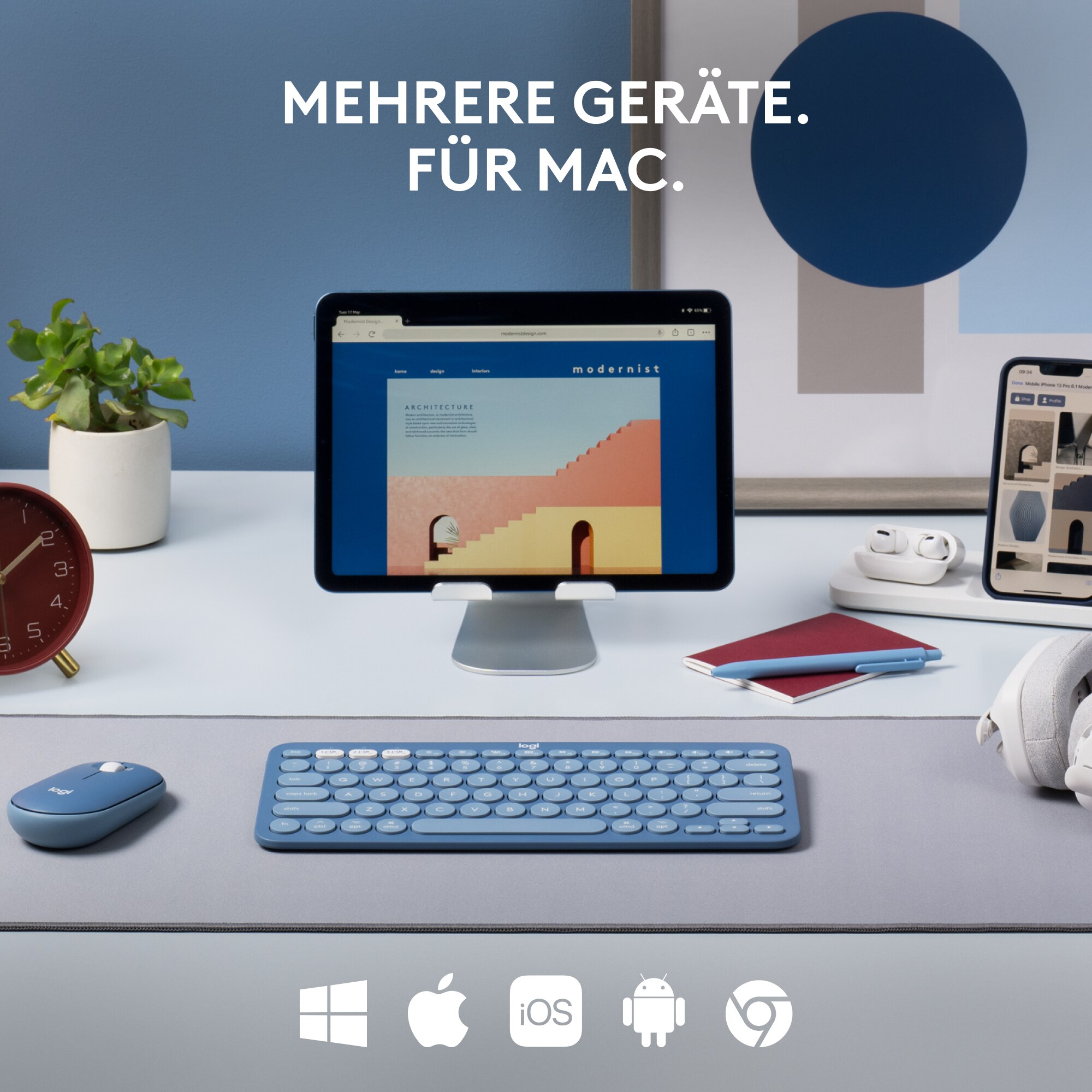 Logitech K380 für Mac Kabellose Tastatur blau