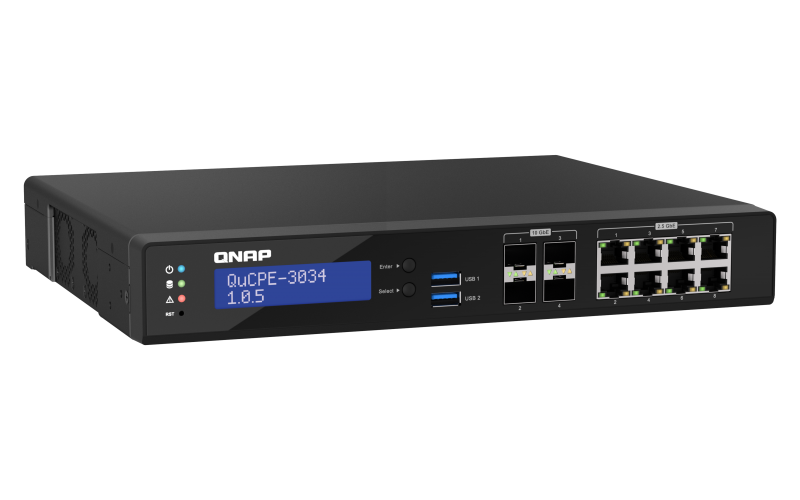 QNAP QuCPE-3033-C3758R-16G 8 x 2.5GbE RJ45, 4 x 10GbE SFP+ Netzwerkvirtualisieru