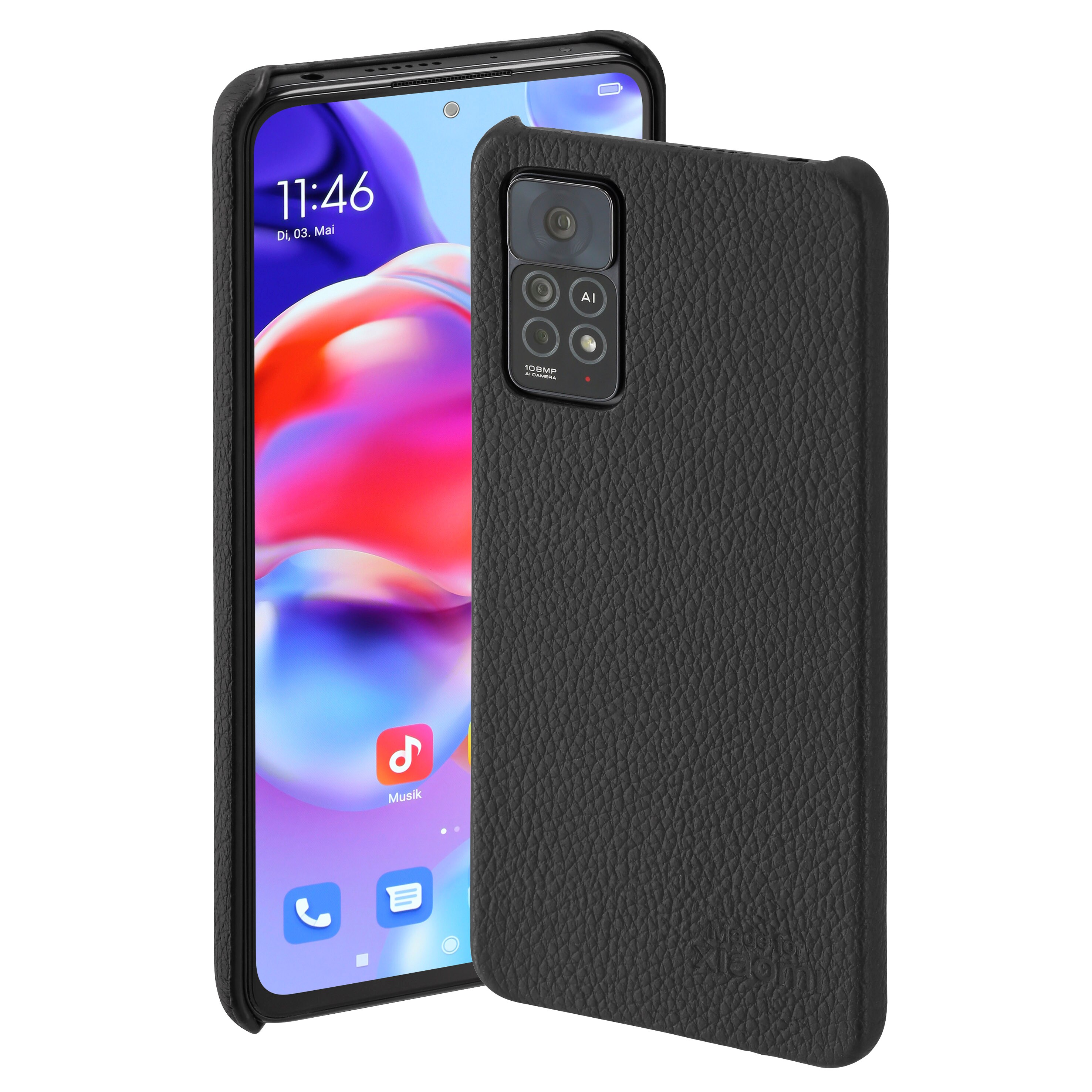 XIAOMI Lenny Echtleder Backcover für Xiaomi Redmi Note 11 Pro, Schwarz