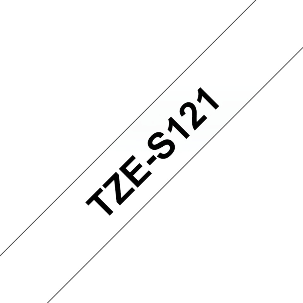 Brother TZe-S121 Schriftband, 9mm x 8m, schwarz auf transparent, stark klebend