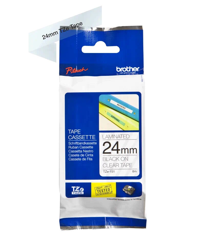 Brother TZe-151 laminiertes Band 24 mm x 8m schwarz auf transparent p-touch