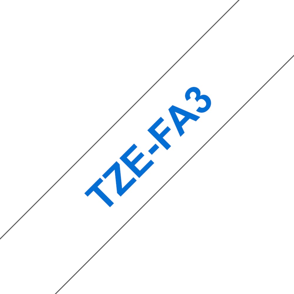 Brother TZe-FA3 Textil-Aufbügelband, blau auf weiß, 12mm x 3m