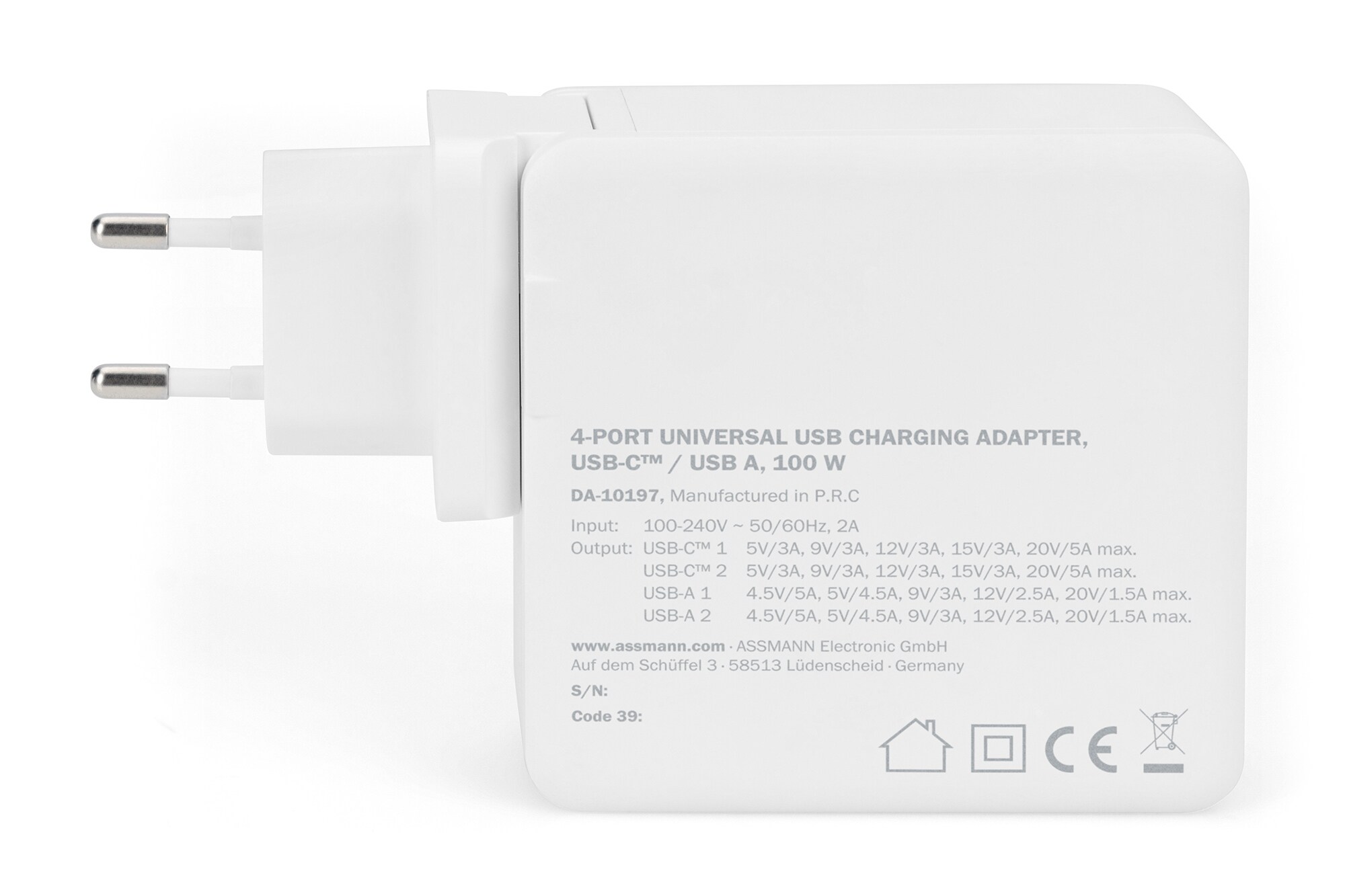 DIGITUS 4-Port Universal USB-Ladeadapter, USB-C™ / USB A, 100 W