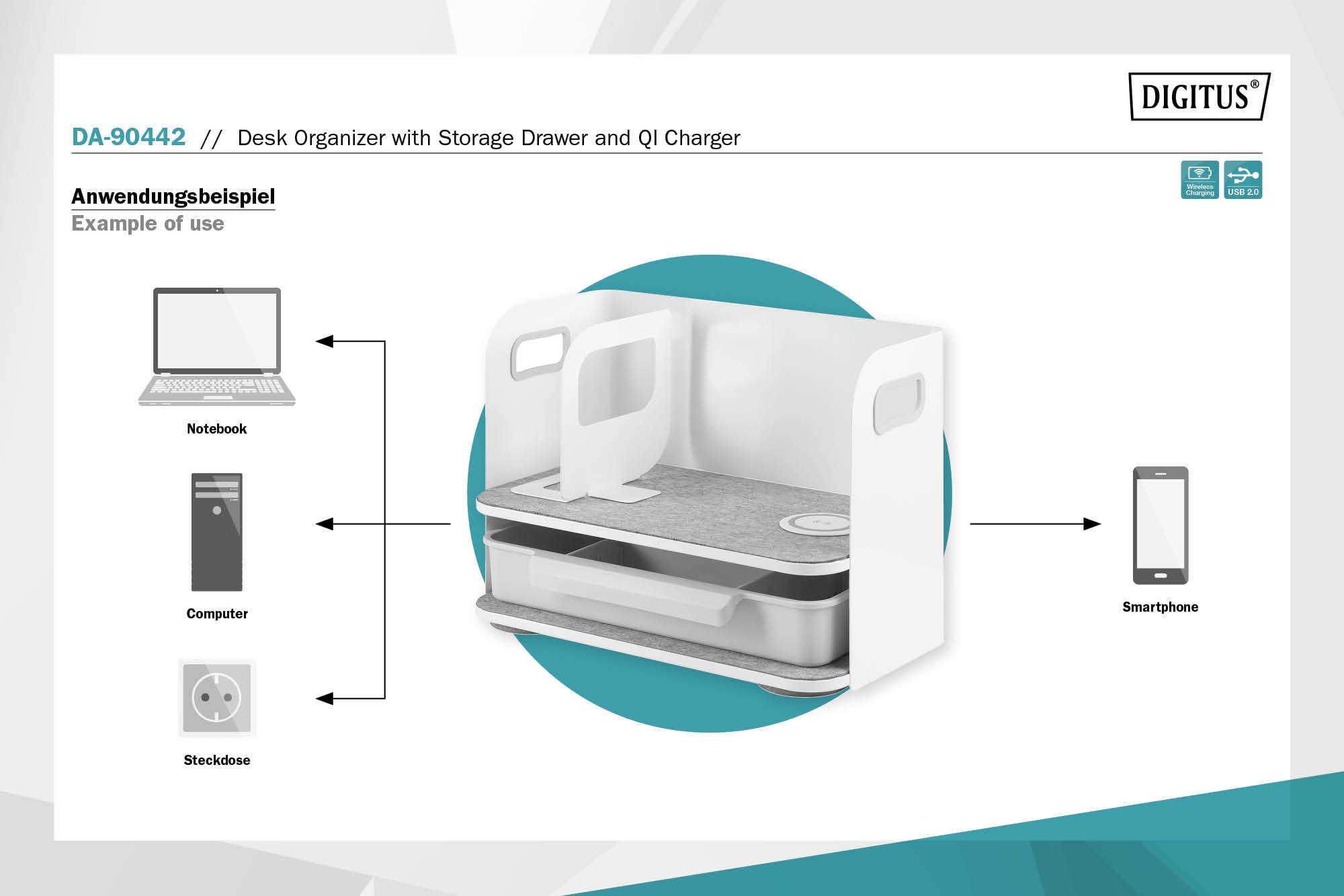 DIGITUS Desktop Organizer mit Qi-Ladegerät