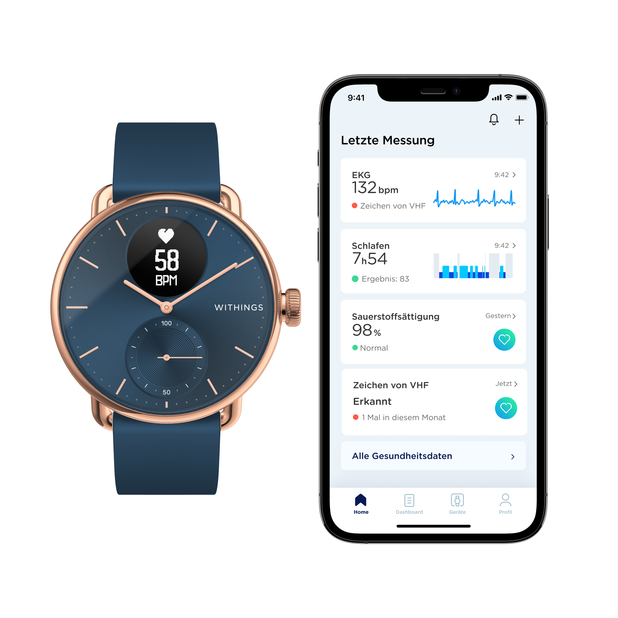 Withings ScanWatch 38 mm rosegold blue