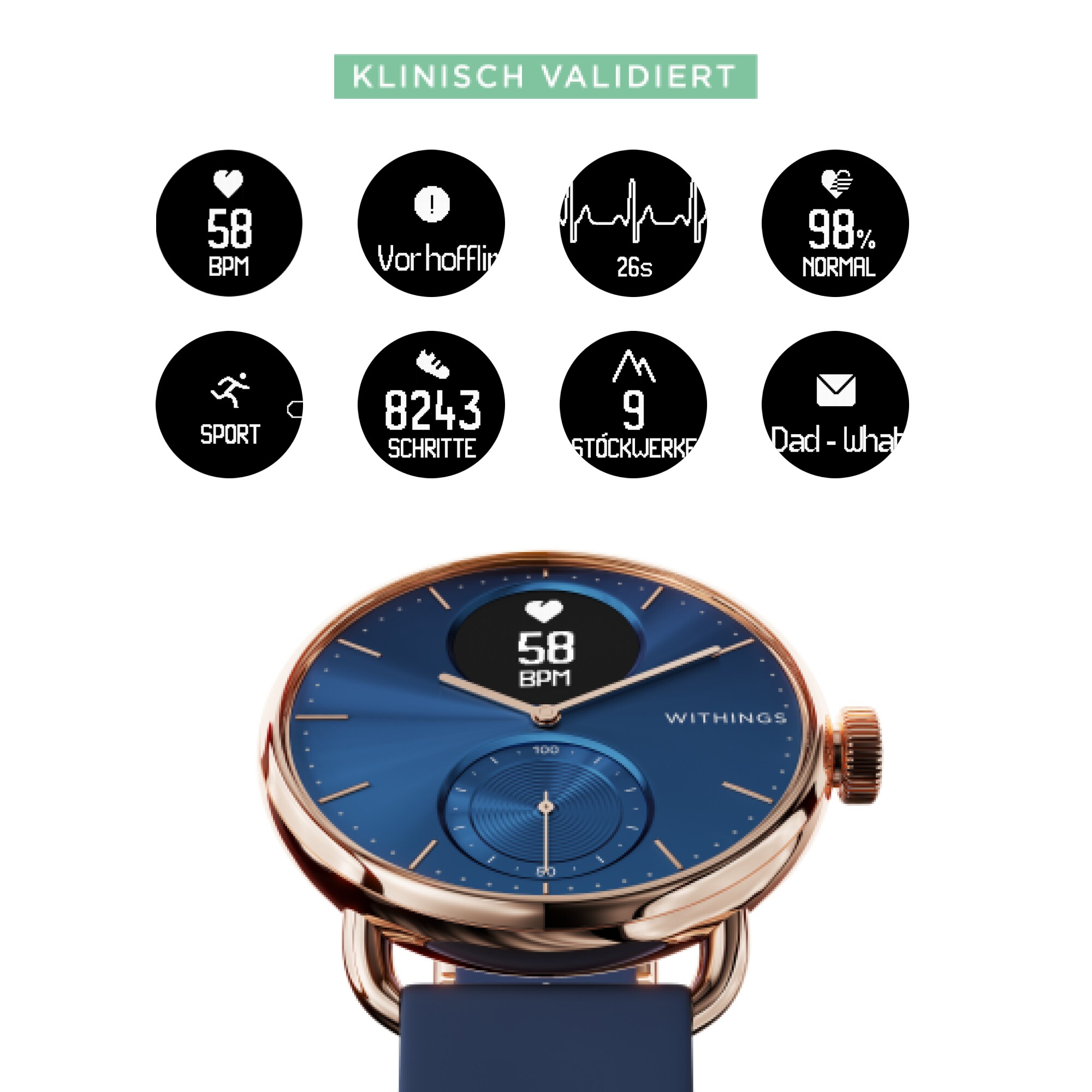 Withings ScanWatch 38 mm rosegold blue