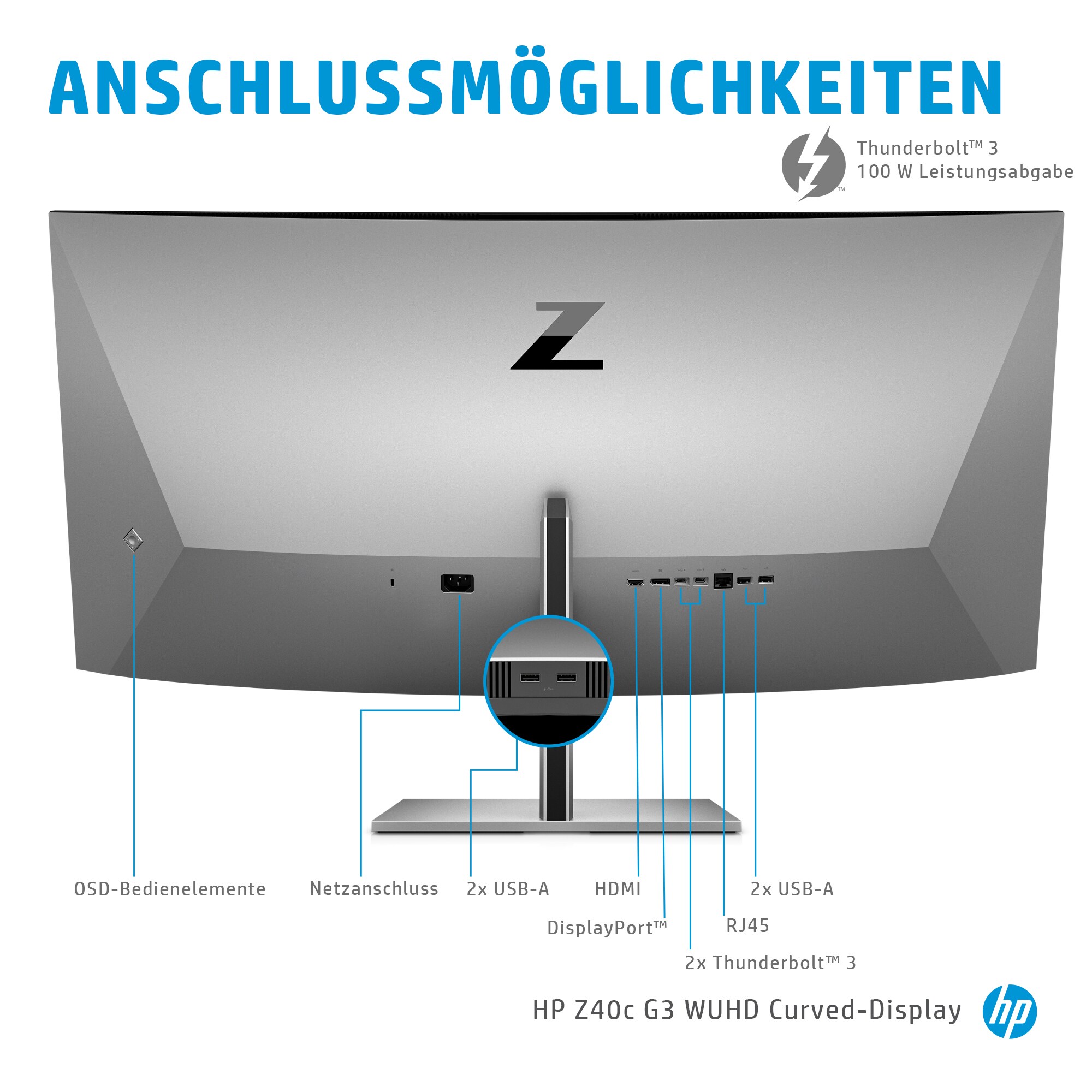 HP Z40c G3 101cm (39,7") WUHD Profi-Monitor Curved 21:9 IPS HDMI/DP/USB-C Webcam