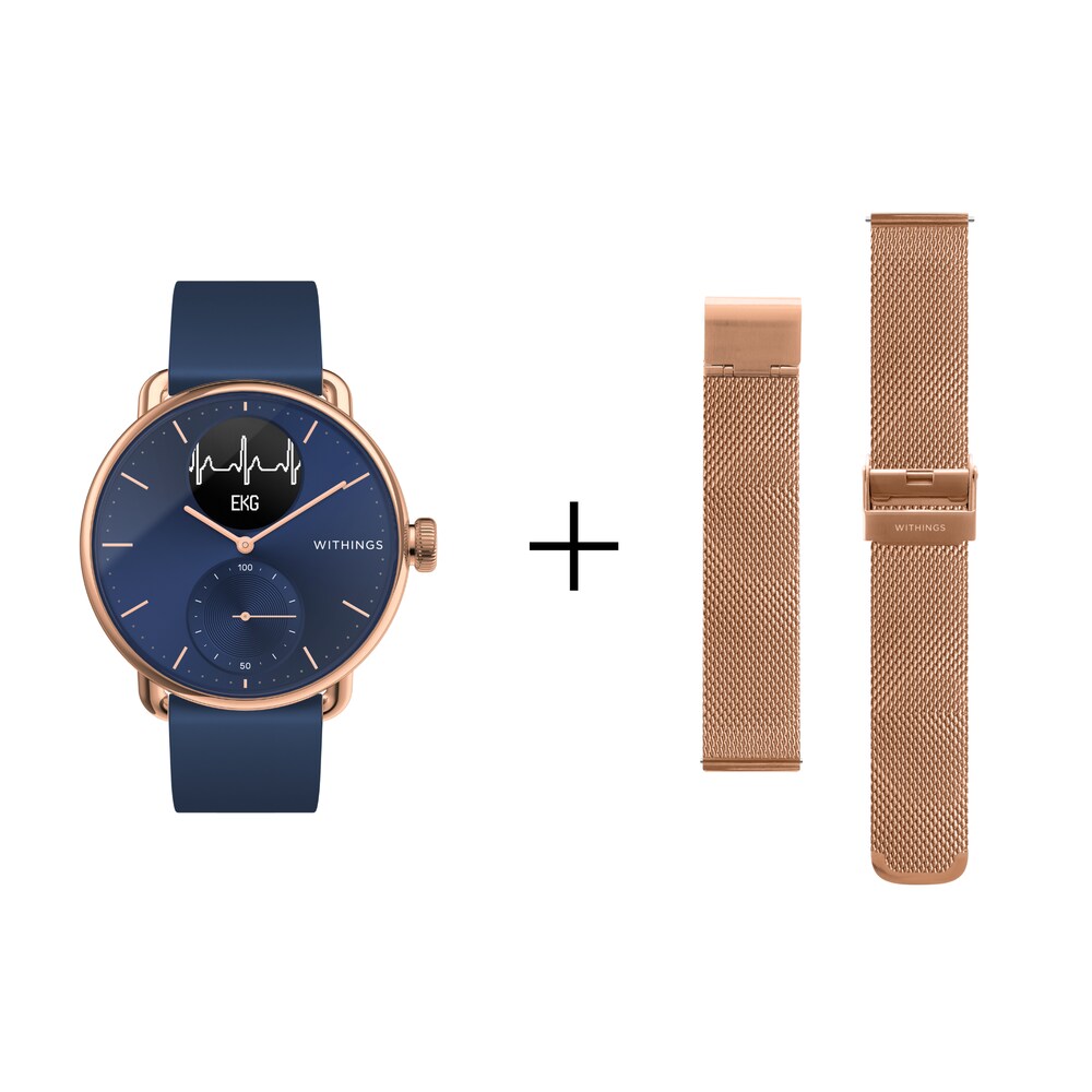 Withings ScanWatch 38 mm rosegold blue &amp; Withings Milanaise Armband roségold