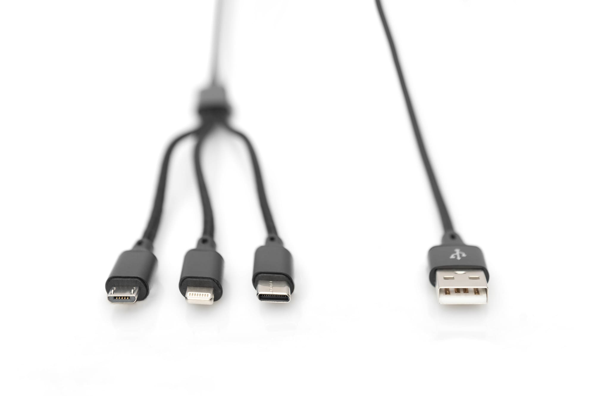 DIGITUS 3-in-1 Ladekabel, USB A - Lightning + Micro USB + USB-C