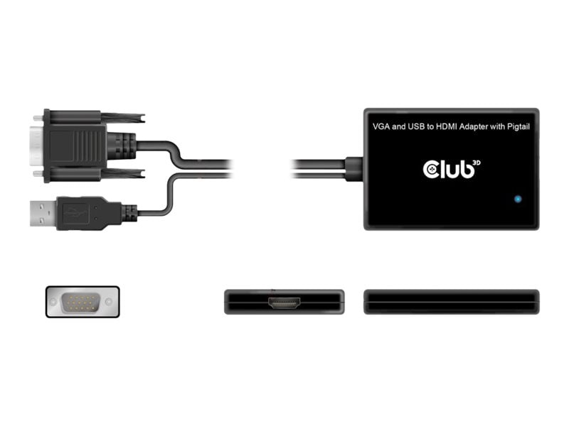 Club 3D VGA- und USB-Typ-A auf HDMI-Adapter mit Pigtail St./B. 0,6m 28AWG