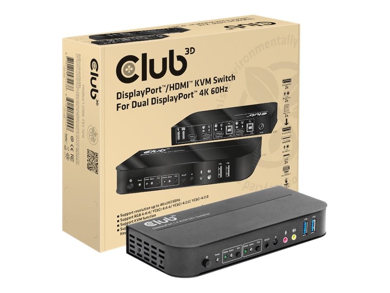 Club 3D DisplayPort/HDM KVM Switch auf Dual DisplayPort 4K 60Hz