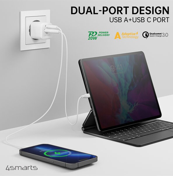 4smarts VoltPlug Duos Mini PD 20W + USB-C Kabel weiß