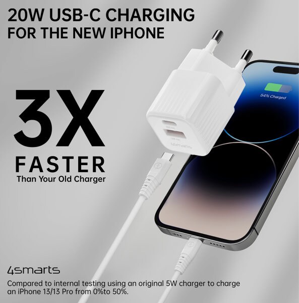 4smarts VoltPlug Duos Mini PD 20W + USB-C Kabel weiß