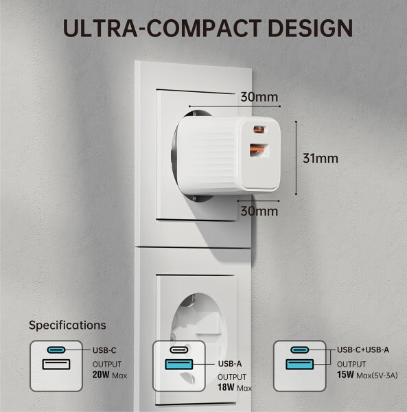 4smarts VoltPlug Duos Mini PD 20W + USB-C Kabel weiß