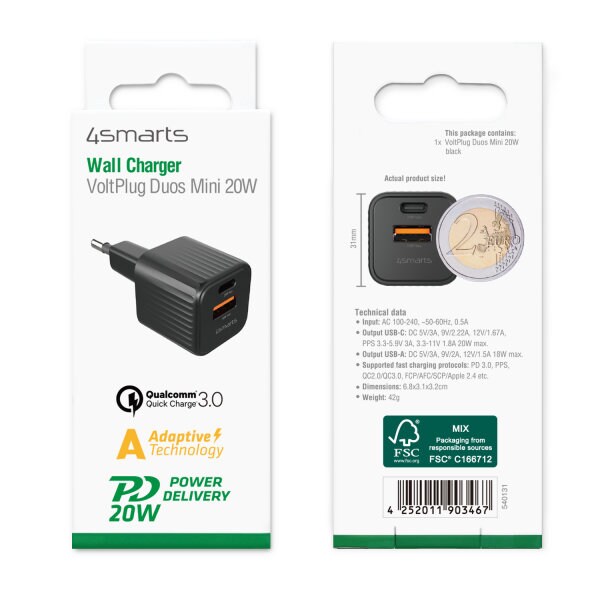 4smarts VoltPlug Duos Mini PD 20W schwarz