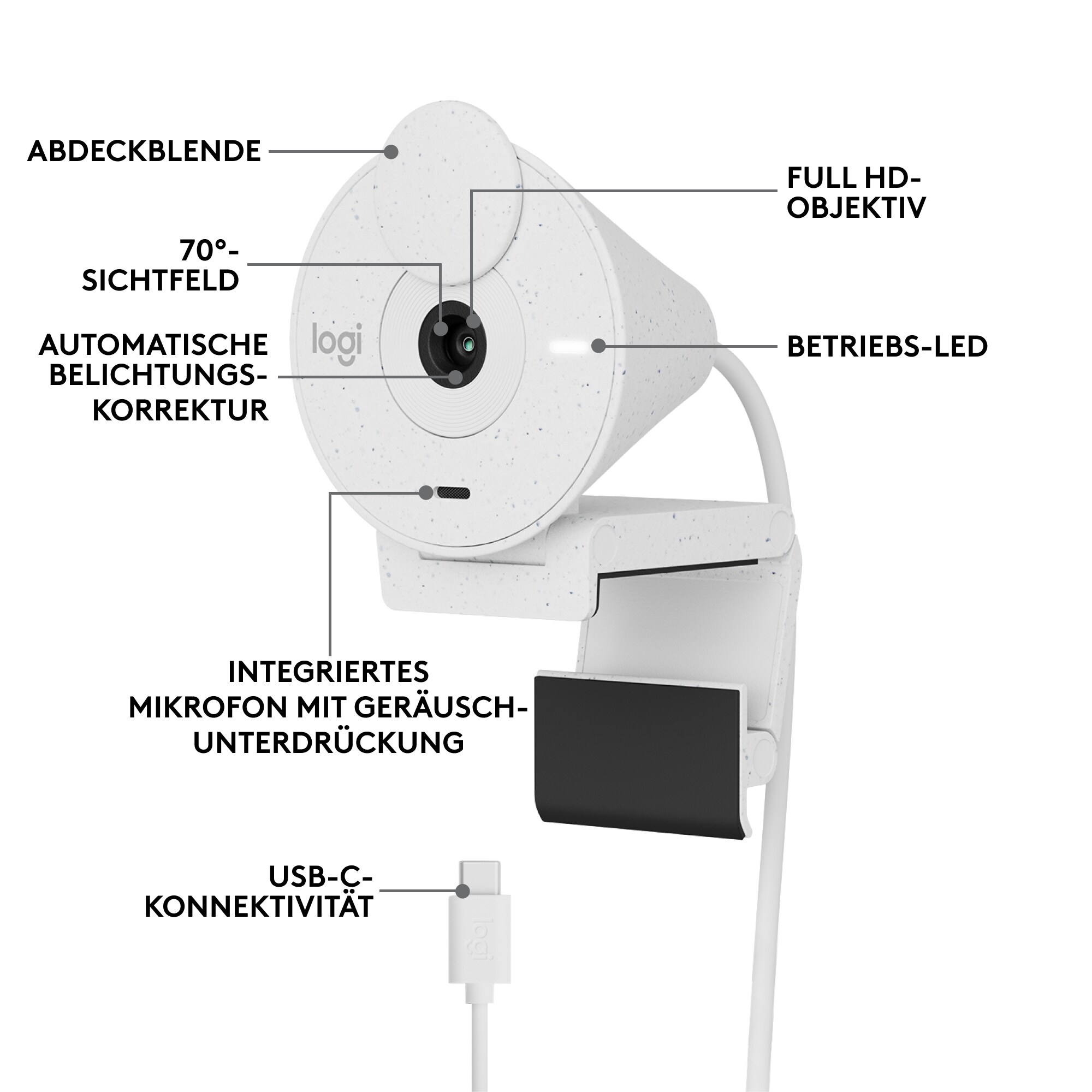 Logitech Brio 300 Full HD USB-C Webcam, Off-White