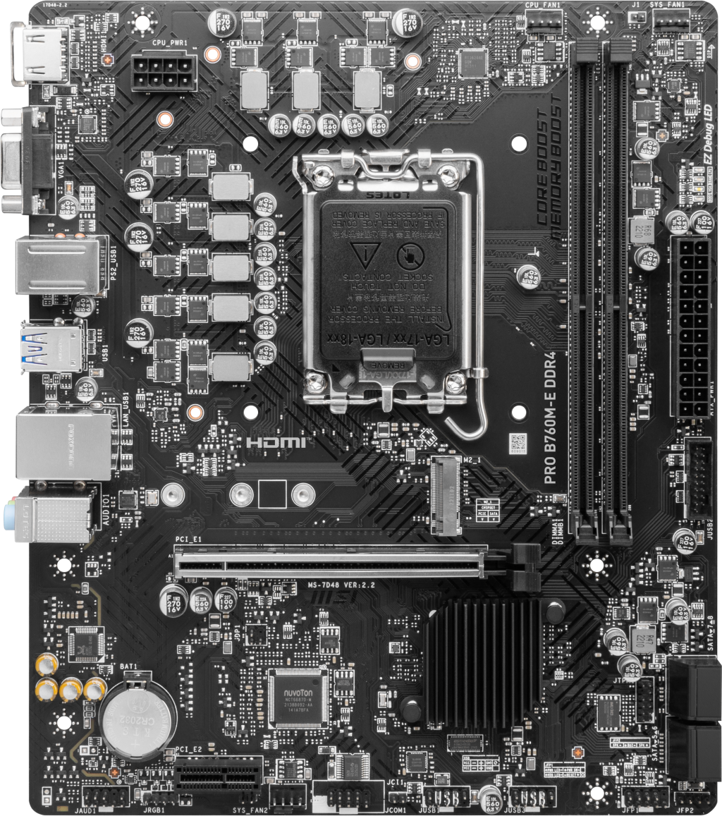 MSI PRO B760M-E DDR4 mATX Mainboard Sockel 1700 M.2/HDMI/VGA/USB3.2