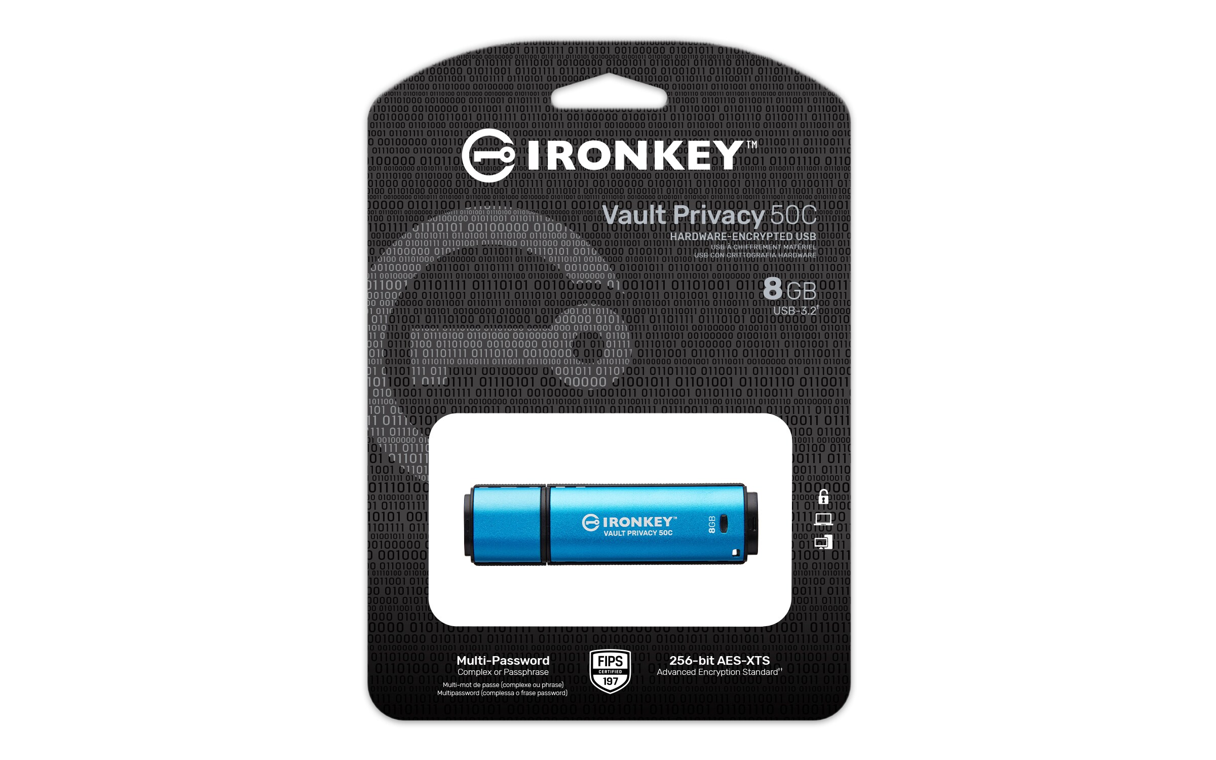 Kingston 8 GB IronKey Vault Privacy 50C Verschlüsselter USB-Stick Metall USB 3.2