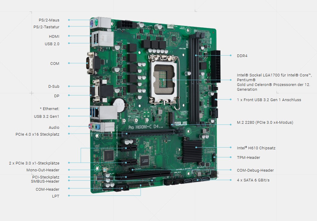 ASUS PRIME H610M-C D4-CSM mATX Mainboard Sockel 1700 HDMI/DP/VGA