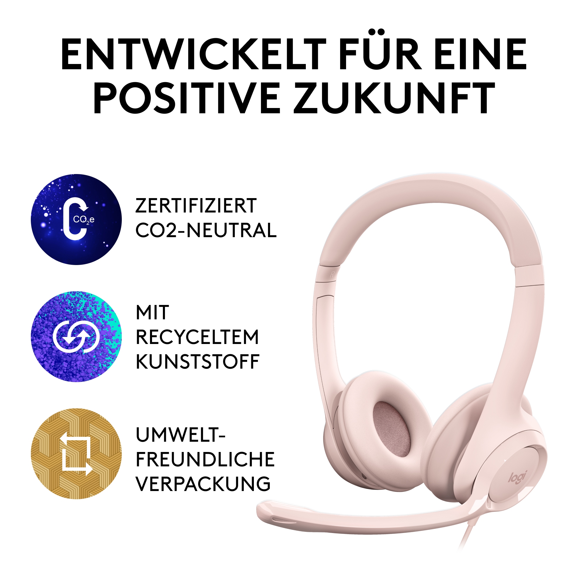 Logitech H390 Kabelgebundenes Beidseitiges Headset USB Rosé