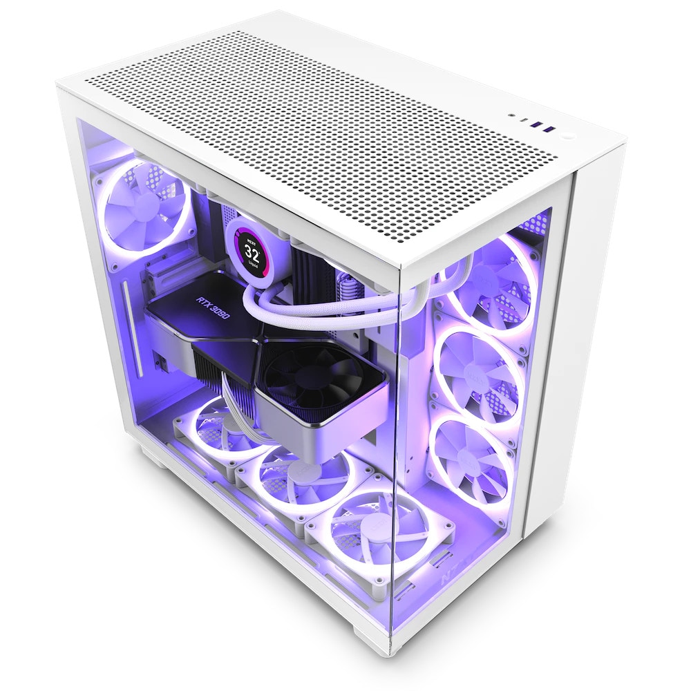 NZXT H9 Flow White Midi Tower ATX Gaming Gehäuse weiß mit Glasfenster