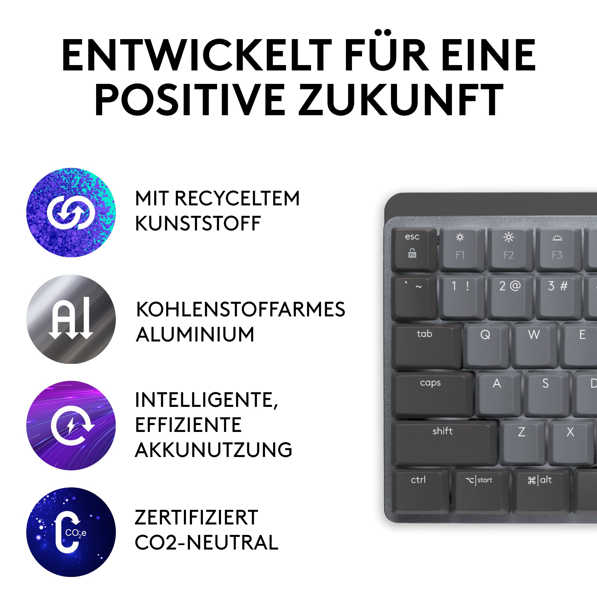 Logitech MX Mechanical Illuminated Kabellose Tastatur Graphite, tactile