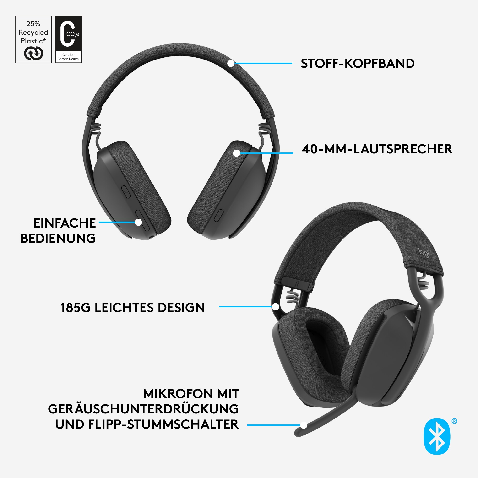 Logitech Zone Vibe 100 Kabelloses Headset Grafite