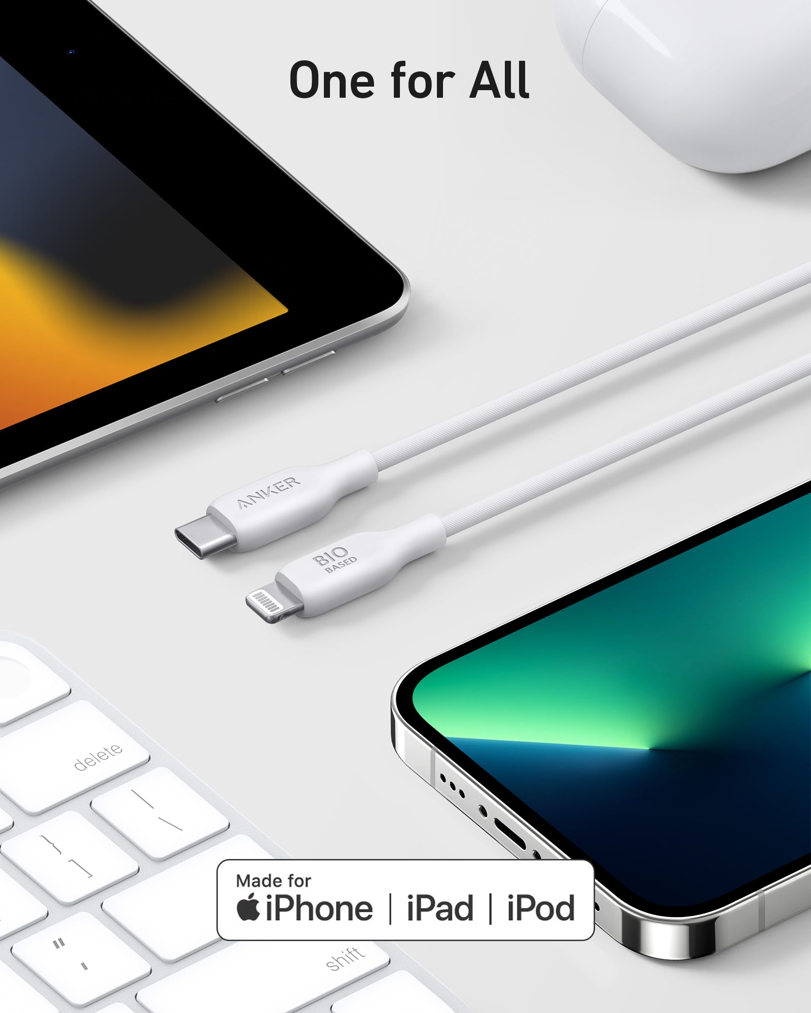 Anker 541 Eco-friendly Bio-TPU-Kabel USB-C zu Lightning 1,8m weiß