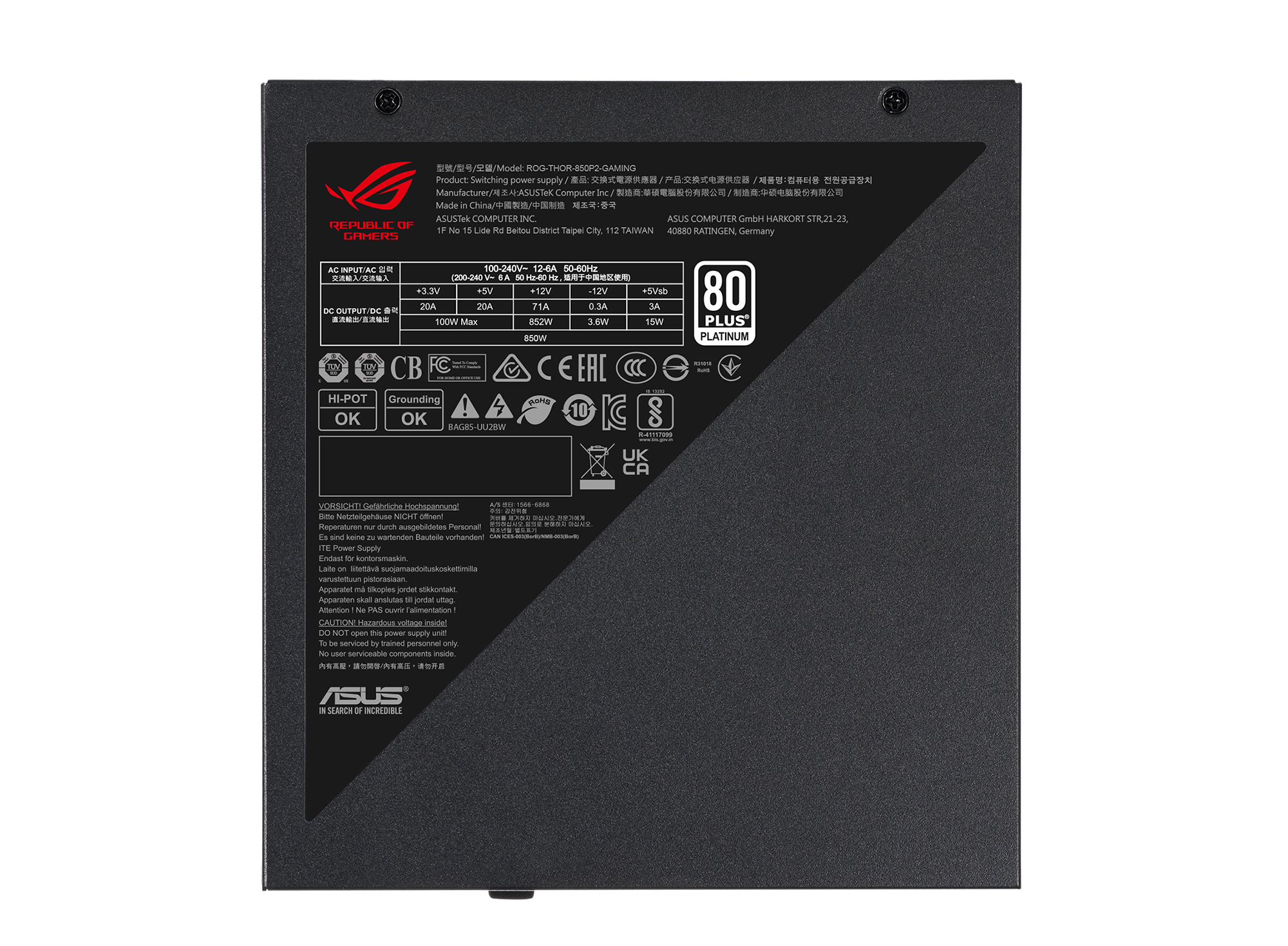 ASUS ROG Thor Platinum II 850W Gaming Netzteil, ROG-THOR-850P2, PCIe 5.0