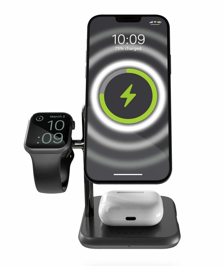 Zens Aluminium Series 4 in 1 Magnetic Wireless Charger + Watch 1x 18W Qi schwarz