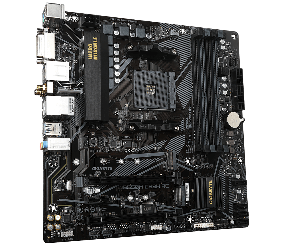 Gigabyte B550M DS3H AC mATX Mainboard Sockel AM4 WIFI/M.2/HDMI/DVI/USB