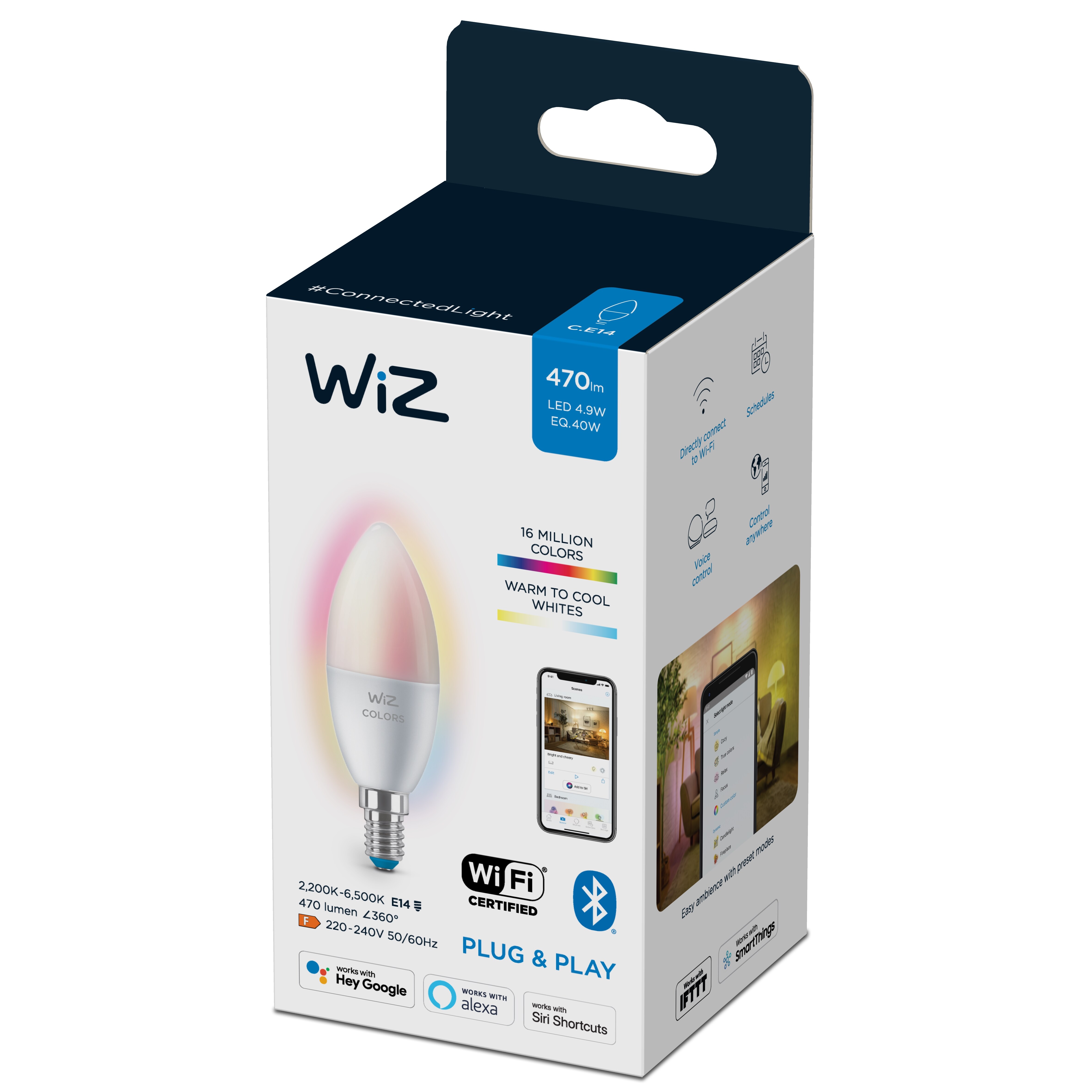 WiZ smarte Lampe mit bis zu 16 Millionen Farben Kerzenform E14 Wi-Fi