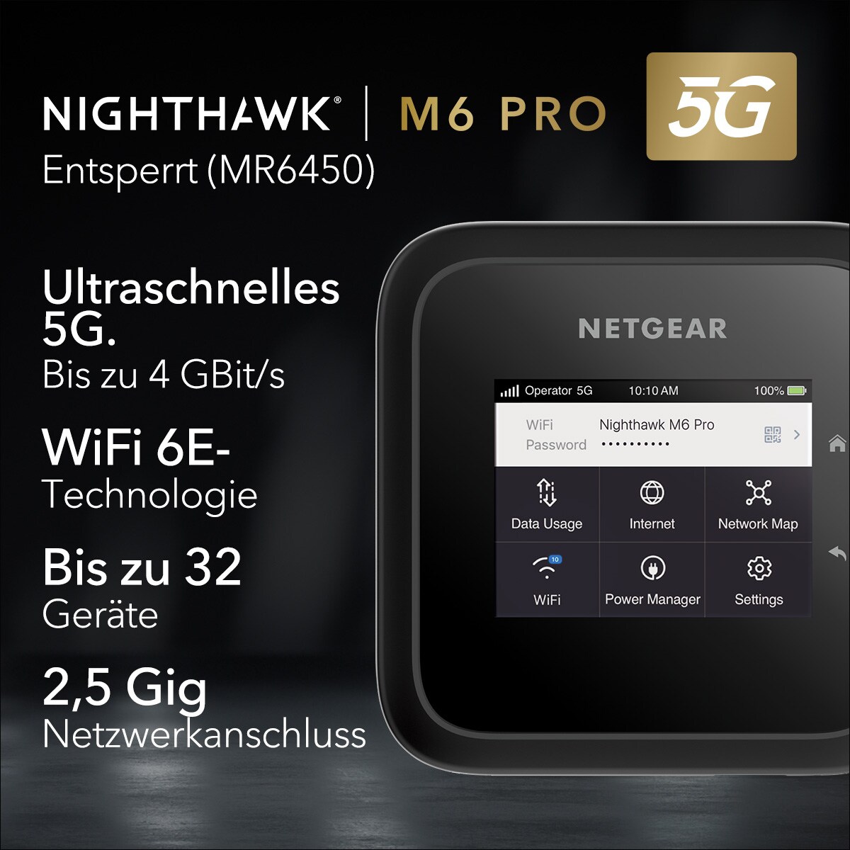 Netgear Nighthawk M6 Pro 5G WiFi 6E Mobiler Hotspot-Router (MR6450 