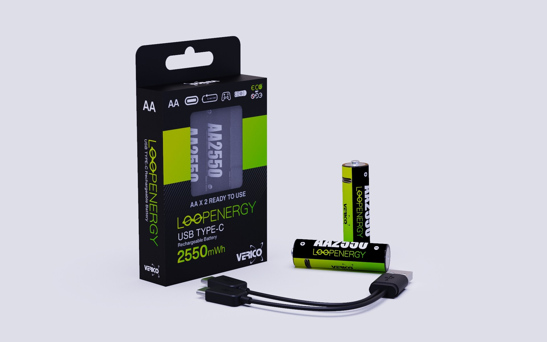 Verico Loop Energy 2-Pack Mignon AA Li-Ion USB-C 1700 mAh