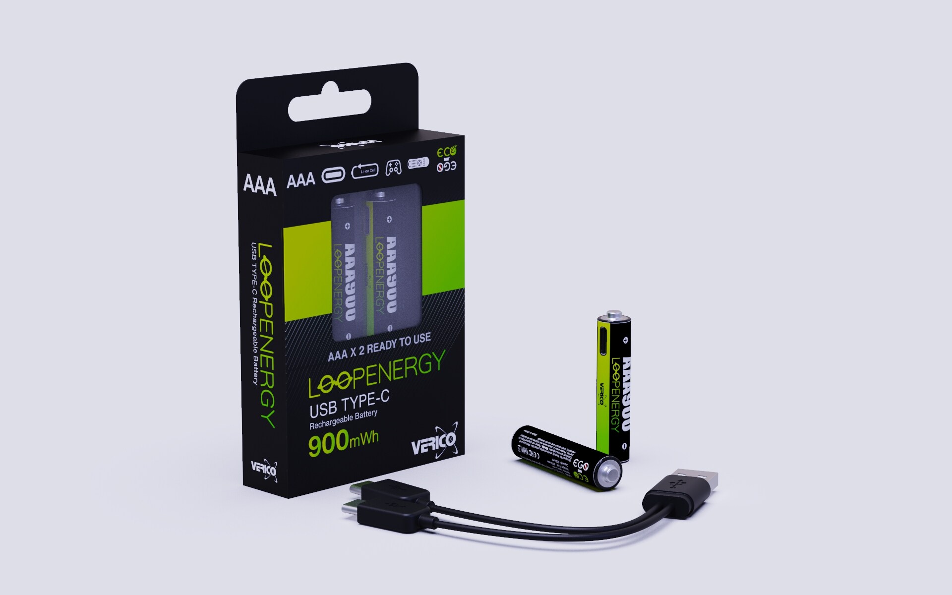 Verico Loop Energy 2-Pack Mignon AAA Li-Ion USB-C 600 mAh