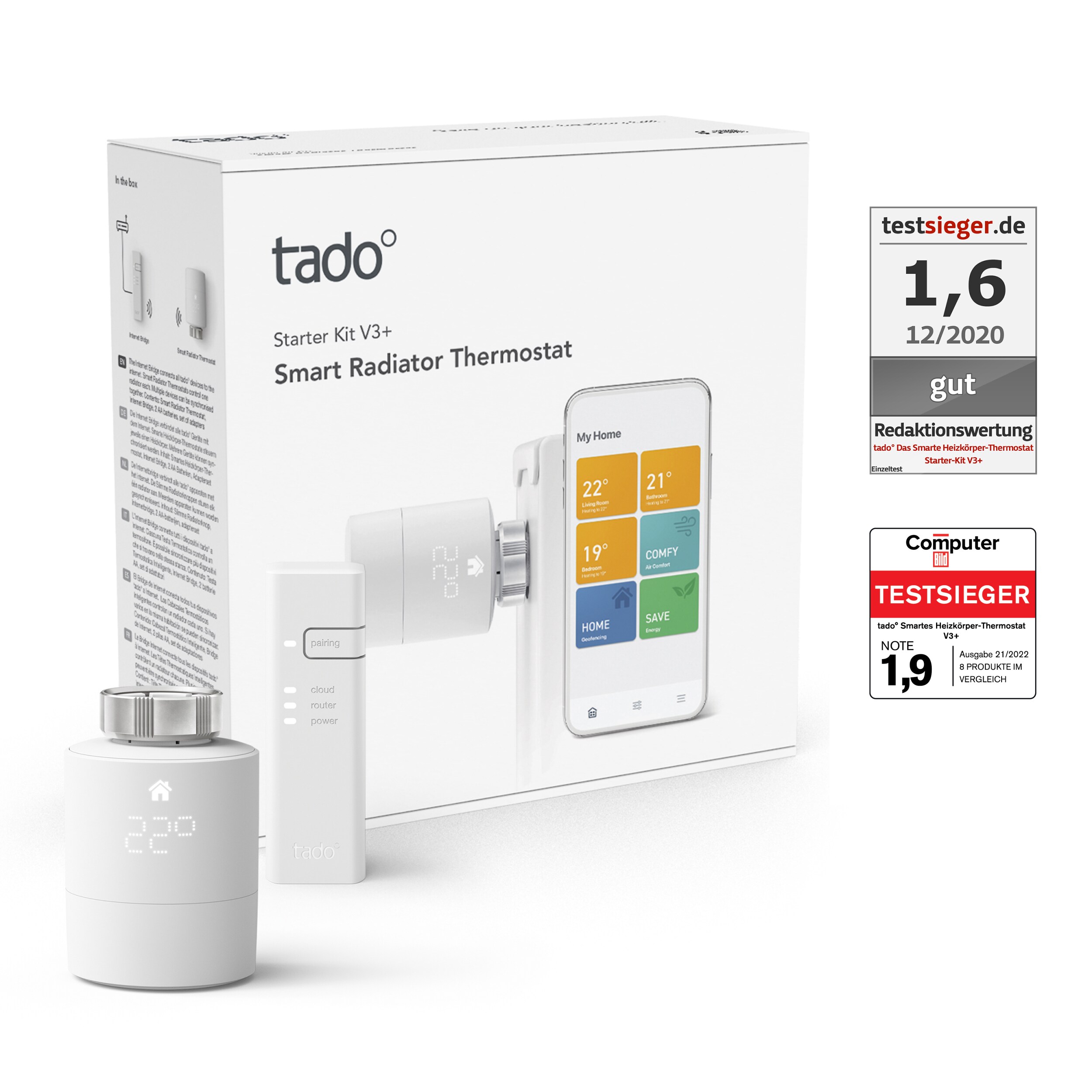 tado° Starter Kit mit 4 Smarten Heizkörper-Thermostaten V3+