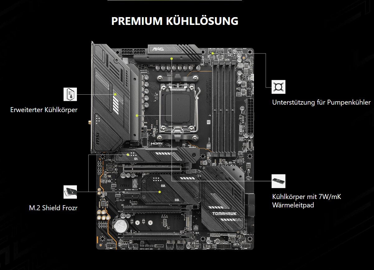 MSI MAG X670E Tomahawk Wifi ATX Mainboard Sockel AM5 4x M.2/USB-C/HDMI/DP