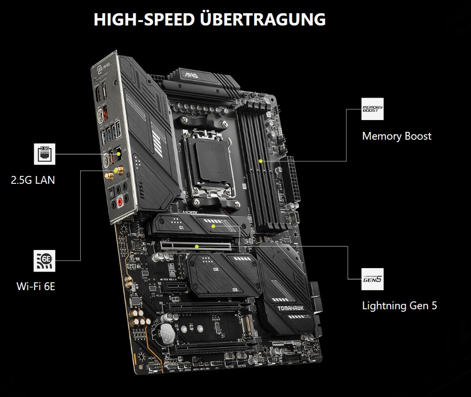 MSI MAG X670E Tomahawk Wifi ATX Mainboard Sockel AM5 4x M.2/USB-C/HDMI/DP