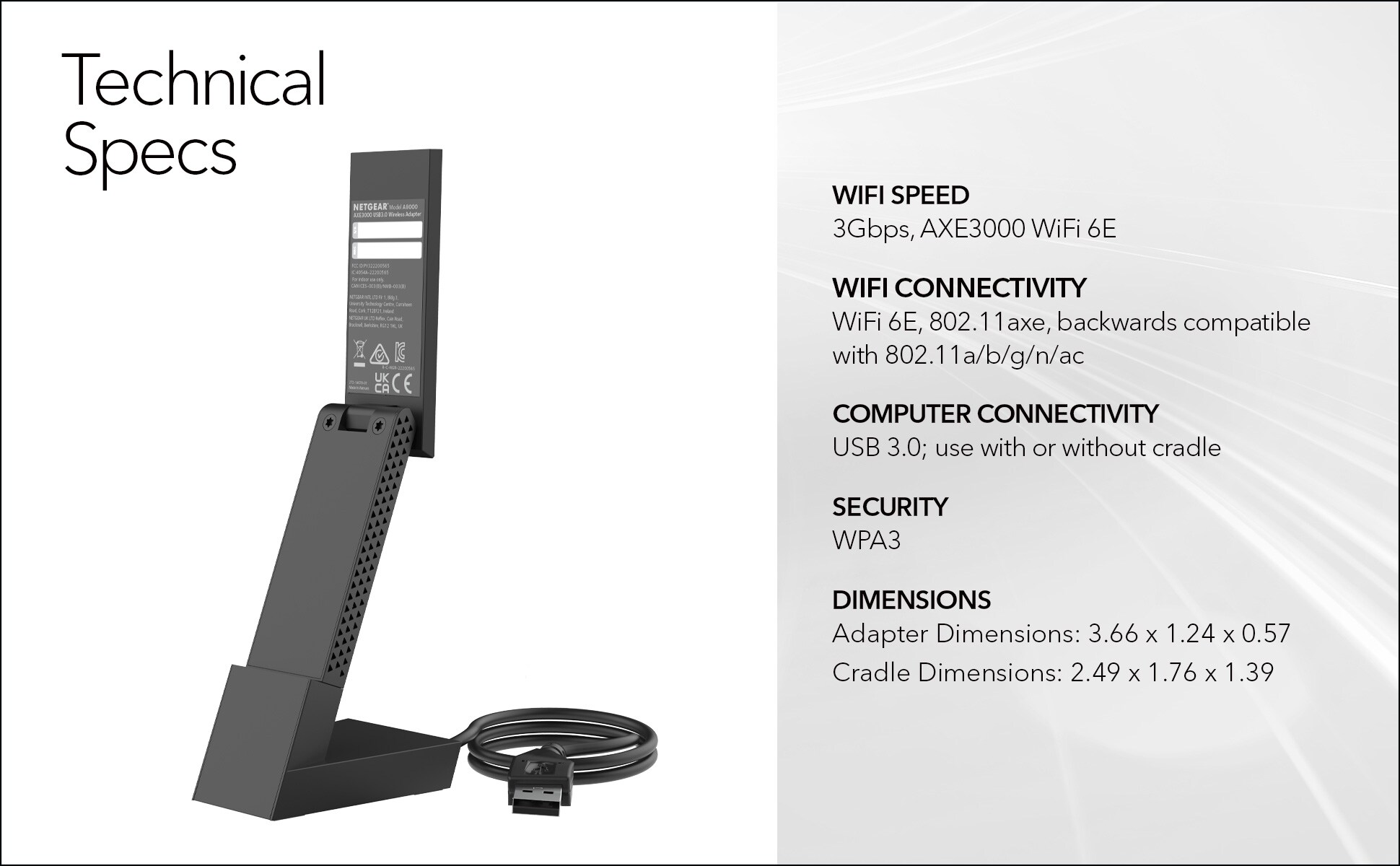 Netgear Nighthawk AX3000 (A8000) WiFi6E USB 3.0, Dual-Band) USB-Adapter