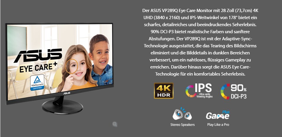 ASUS VG289Q 71,1cm (28") 4K IPS Monitor HDMI/DP 60Hz FreeSync 5ms HDR EyeCare