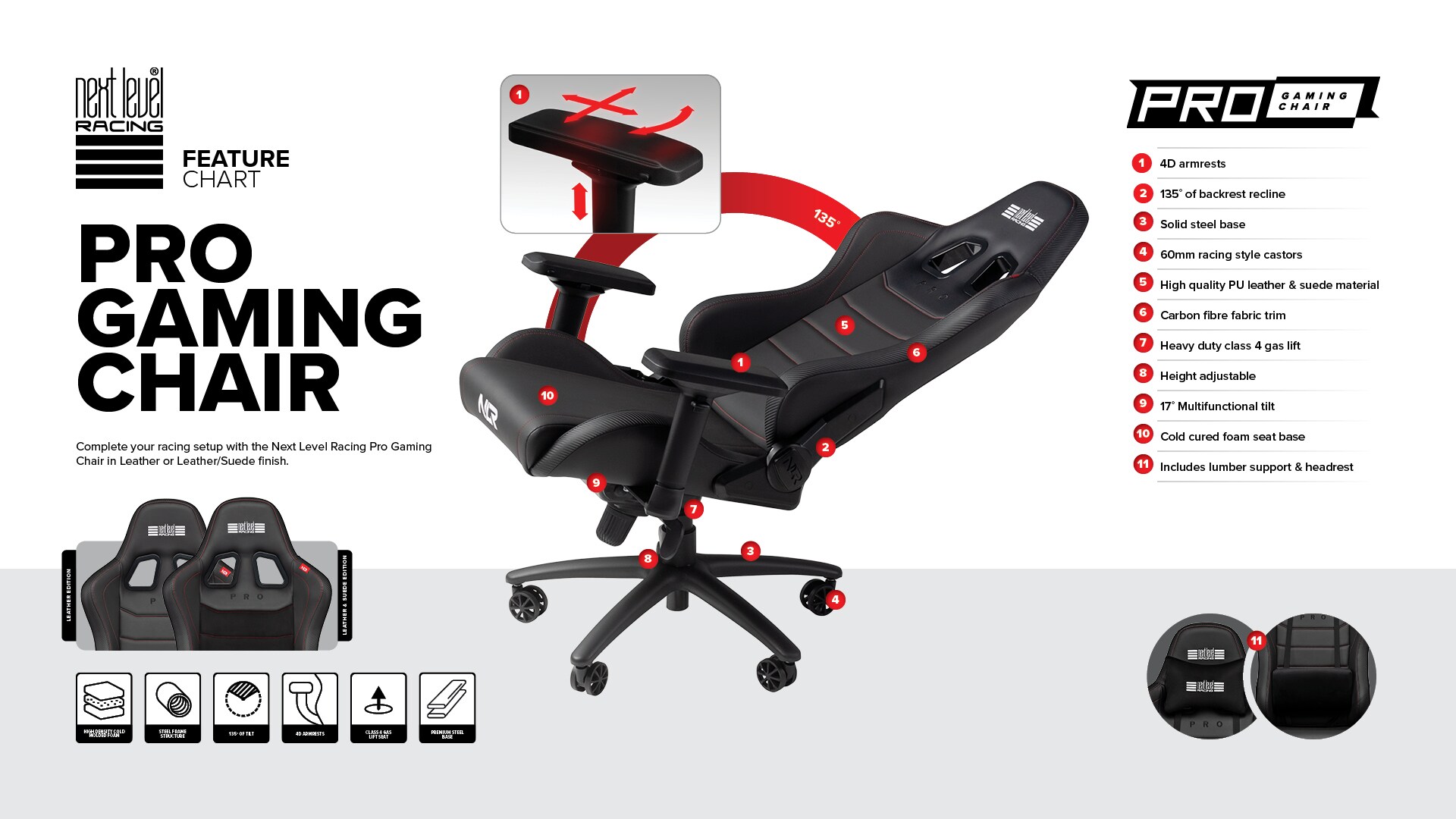 Next Level Racing Pro Gaming Chair Black Leather Edition